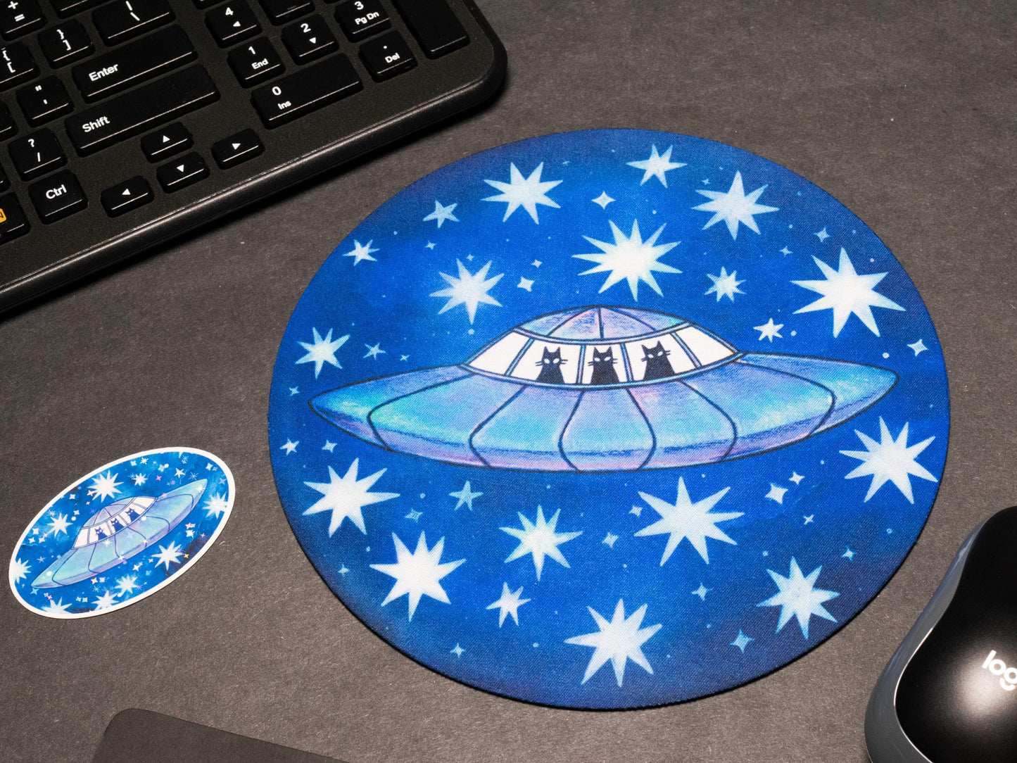 FUR-ST CONTACT cute cat alien ufo mousepad / handmade artist desk attire