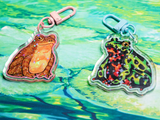 Toad Acrylic Keychains: Common & Fire-Bellied Amphibian Holographic Bag Charm