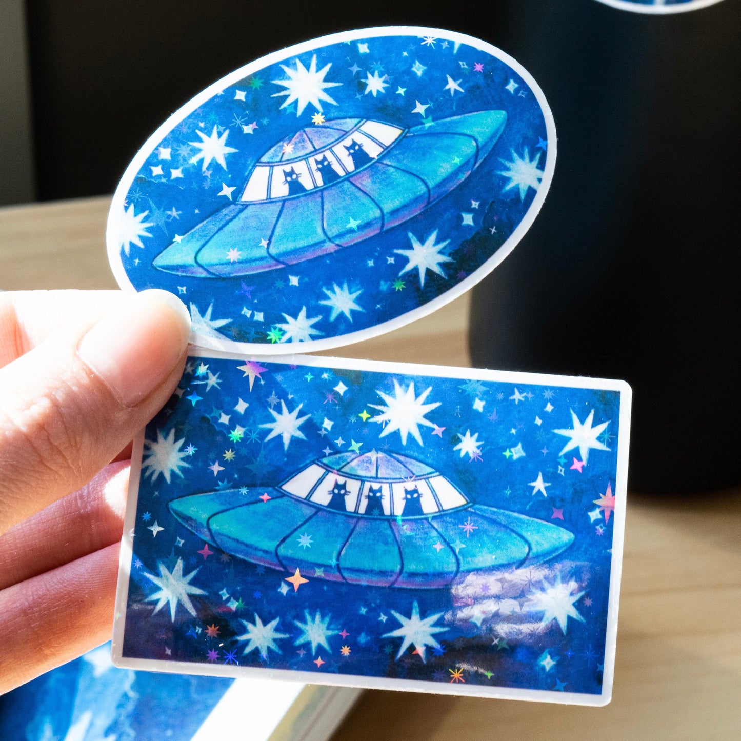 FUR-ST CONTACT cute cat alien sticker / handmade artist vinyl sticker / holographic stars / stationery