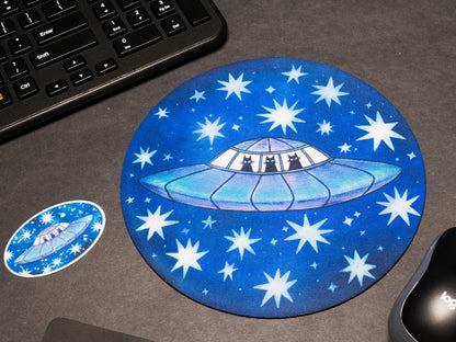 FUR-ST CONTACT cute cat alien ufo mousepad / handmade artist desk attire