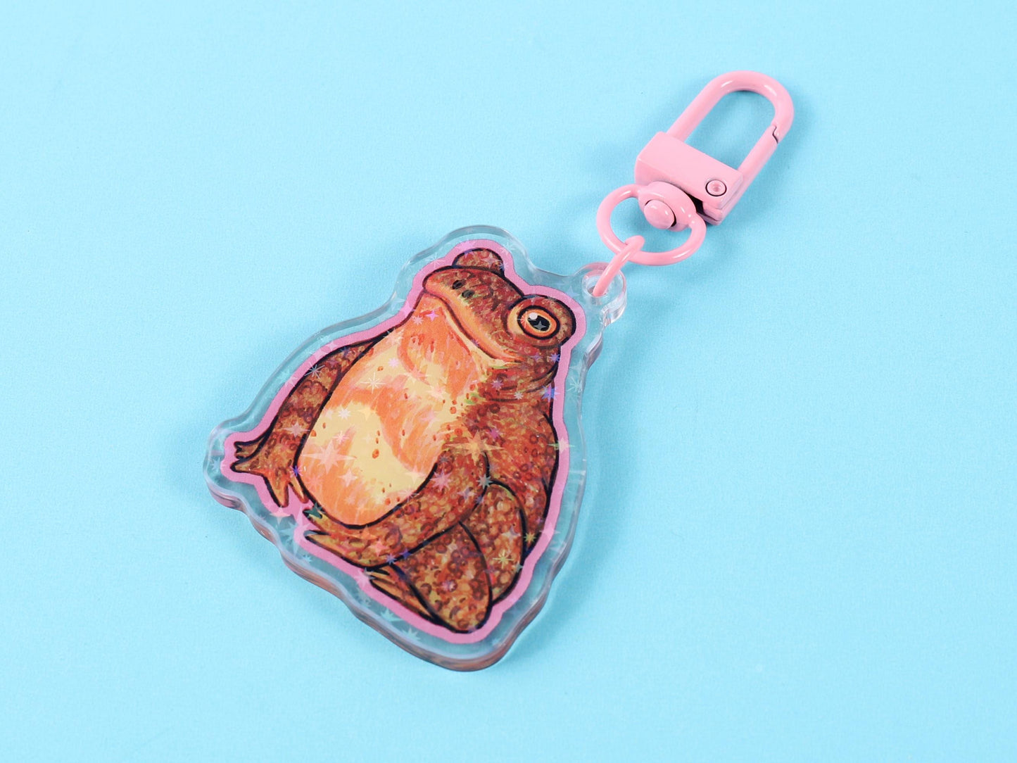 Toad Acrylic Keychains: Common & Fire-Bellied Amphibian Holographic Bag Charm