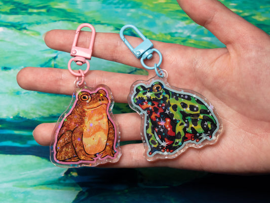 Toad Acrylic Keychains: Common & Fire-Bellied Amphibian Holographic Bag Charm