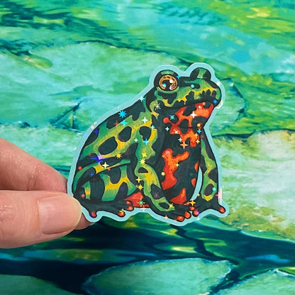 Holographic Toad Stickers / Fire-bellied + Common toad / handmade artist vinyl sticker / nature frog stationery