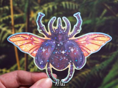 Beetle Holographic Sticker Set / Goliath + Atlas + Sabertooth / handmade artist vinyl sticker / nature stationery