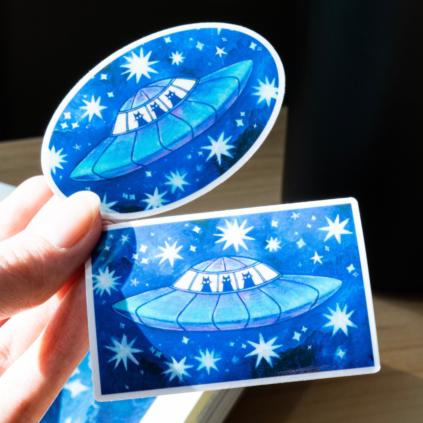 FUR-ST CONTACT cute cat alien sticker / handmade artist vinyl sticker / holographic stars / stationery