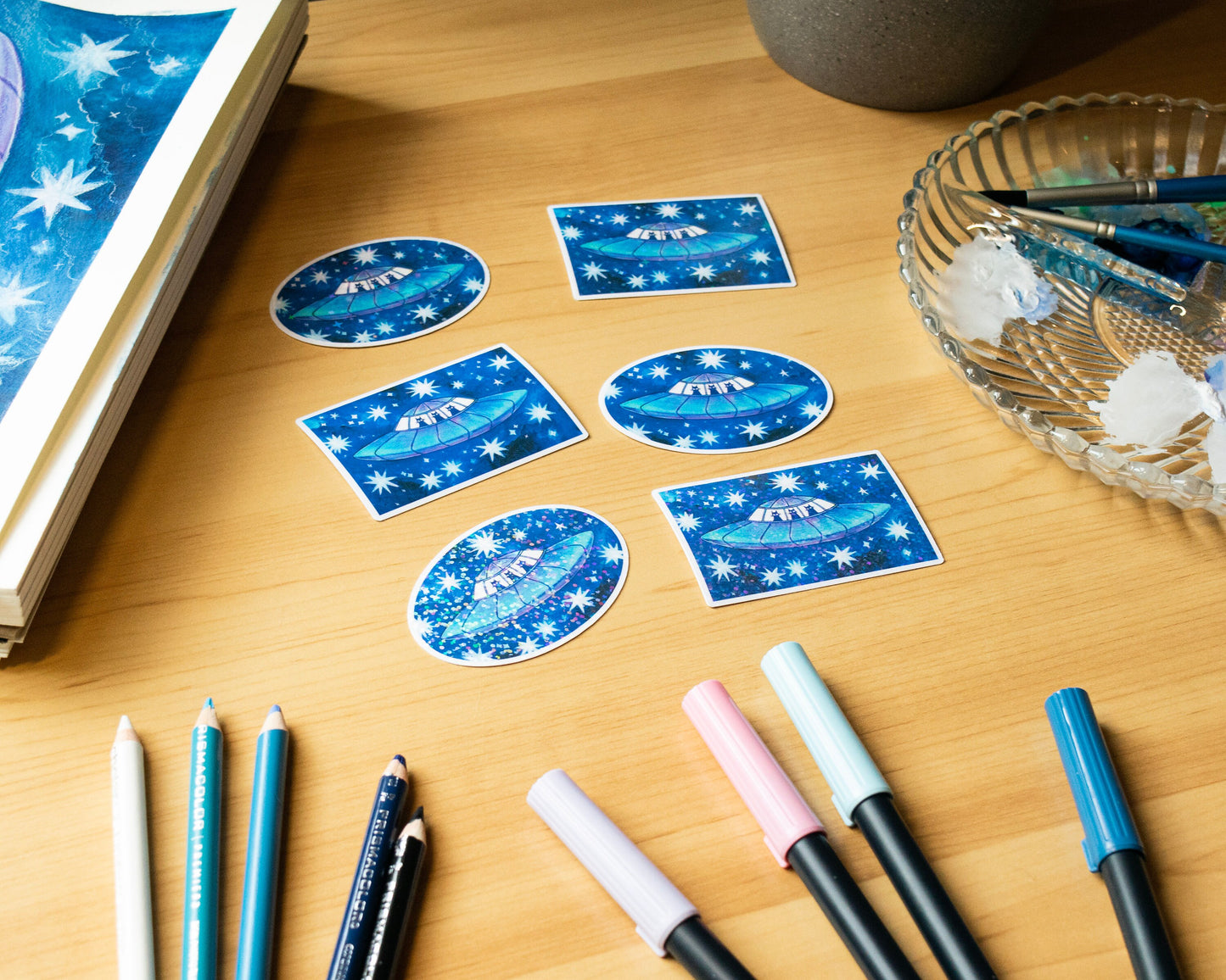 FUR-ST CONTACT cute cat alien sticker / handmade artist vinyl sticker / holographic stars / stationery