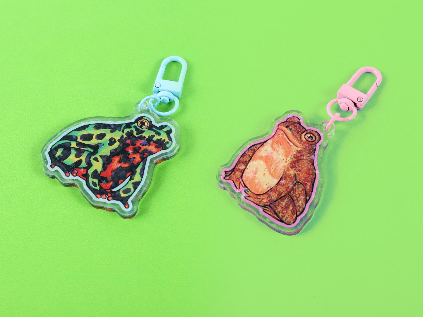 Toad Acrylic Keychains: Common & Fire-Bellied Amphibian Holographic Bag Charm