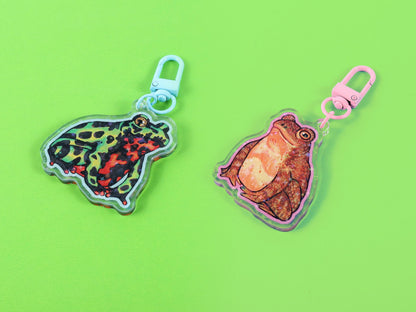 Toad Acrylic Keychains: Common & Fire-Bellied Amphibian Holographic Bag Charm