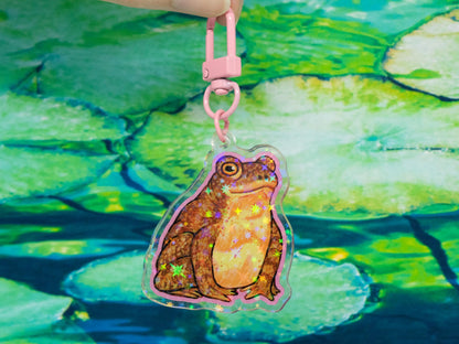 Toad Acrylic Keychains: Common & Fire-Bellied Amphibian Holographic Bag Charm