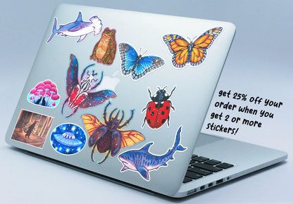 Beetle Holographic Sticker Set / Goliath + Atlas + Sabertooth / handmade artist vinyl sticker / nature stationery