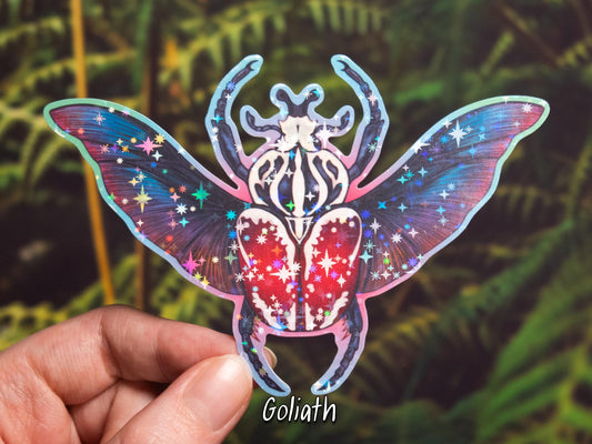 Beetle Holographic Sticker Set / Goliath + Atlas + Sabertooth / handmade artist vinyl sticker / nature stationery