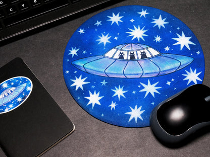 FUR-ST CONTACT cute cat alien ufo mousepad / handmade artist desk attire