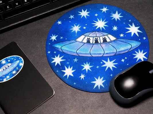 FUR-ST CONTACT cute cat alien ufo mousepad / handmade artist desk attire