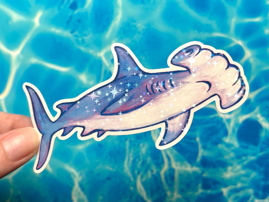 Holographic Shark Stickers / Tiger + Hammerhead + Reef shark / handmade artist vinyl sticker / nature stationery