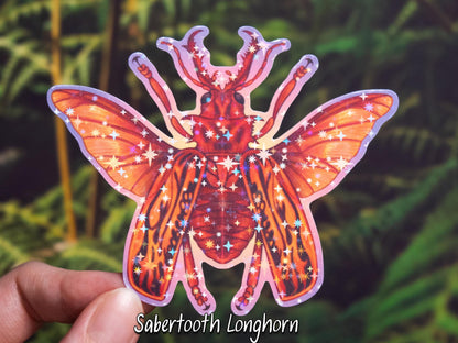 Beetle Holographic Sticker Set / Goliath + Atlas + Sabertooth / handmade artist vinyl sticker / nature stationery