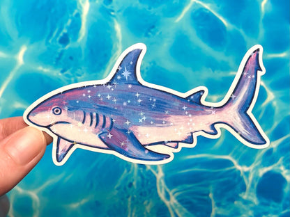 Holographic Shark Stickers / Tiger + Hammerhead + Reef shark / handmade artist vinyl sticker / nature stationery